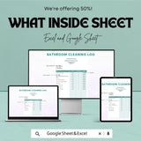 Bathroom Cleaning Log Sheet | Excel & Google Sheets Template | Hygiene Maintenance Tracker