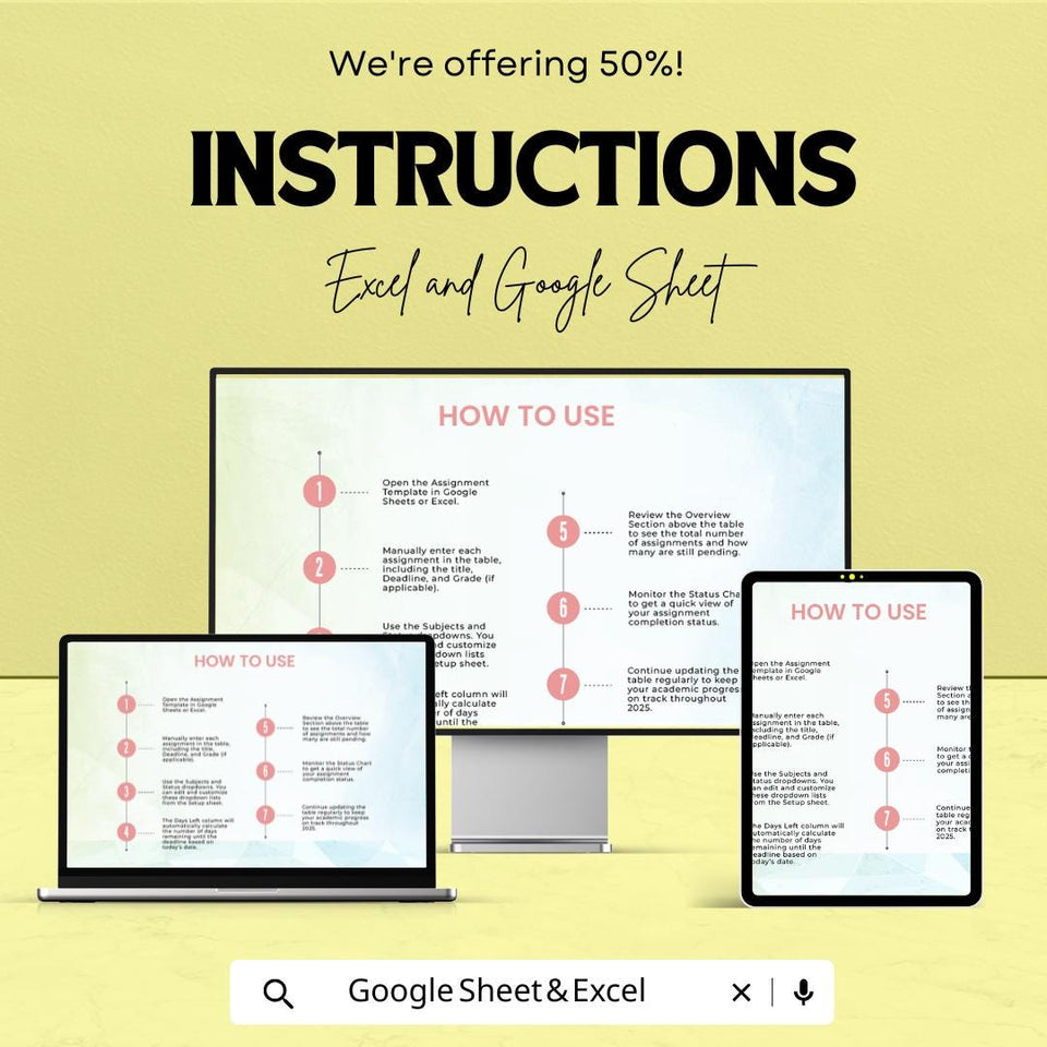 Assignment Sheet Template | Excel & Google Sheets | Task Tracker for Students | 2025 Academic Planner