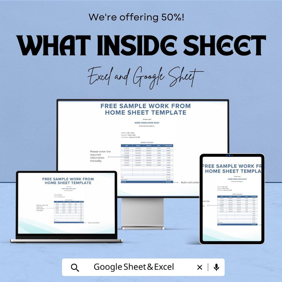 Sample Work From Home Sheet | Employee Time Tracker | Work Log Template for Excel & Google Sheets | Daily Log | Time Management