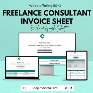 Freelance Consultant Invoice Sheet - Excel and Google Sheet Template | Professional Billing & Invoice Tracker | 50% Off