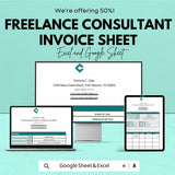 Freelance Consultant Invoice Sheet - Excel and Google Sheet Template | Professional Billing & Invoice Tracker | 50% Off