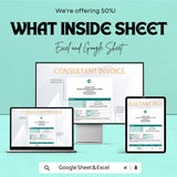 Freelance Consultant Invoice Sheet - Excel and Google Sheet Template | Professional Billing & Invoice Tracker | 50% Off