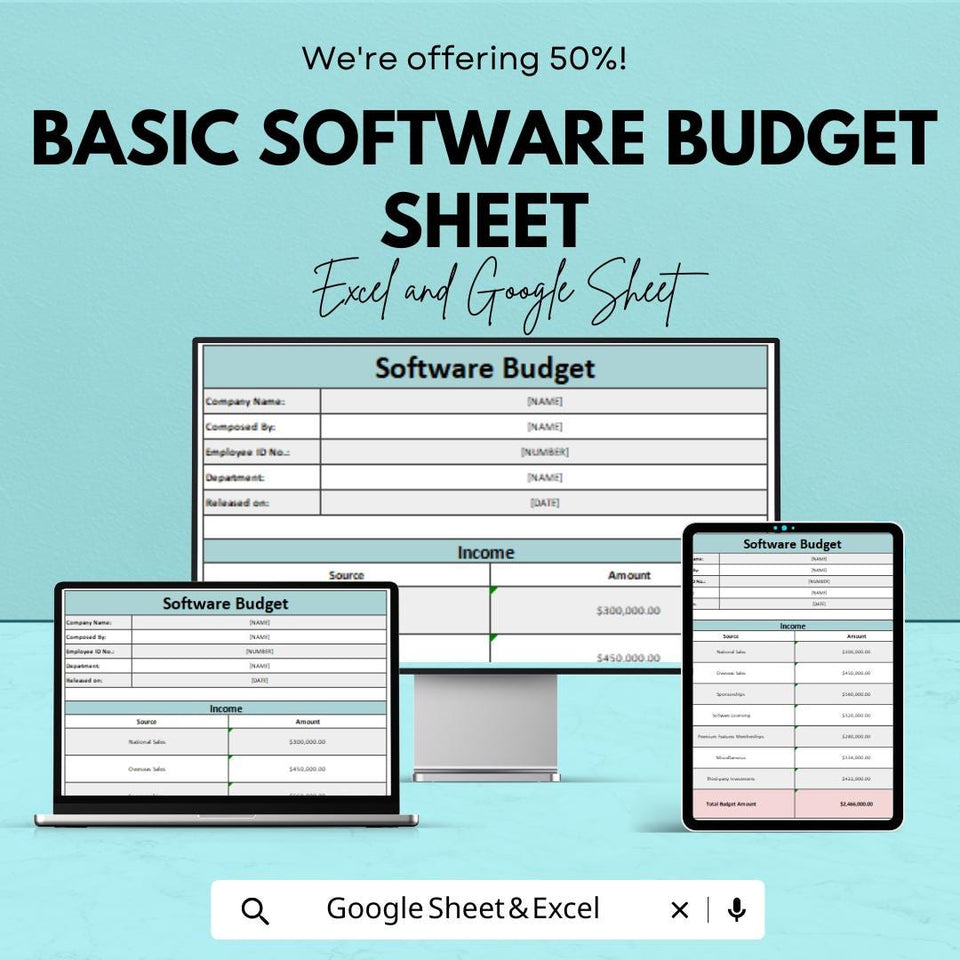 Basic Software Budget Sheet | Excel & Google Sheets Template for Budget Planning | Instant Download