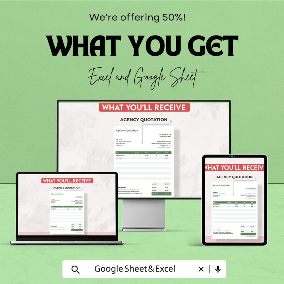 Agency Quotation Format Sheet | Professional Excel & Google Sheets Template for Agencies | Instant Download