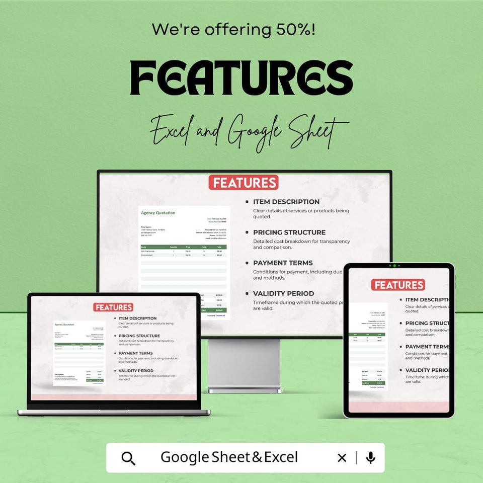 Agency Quotation Format Sheet | Professional Excel & Google Sheets Template for Agencies | Instant Download