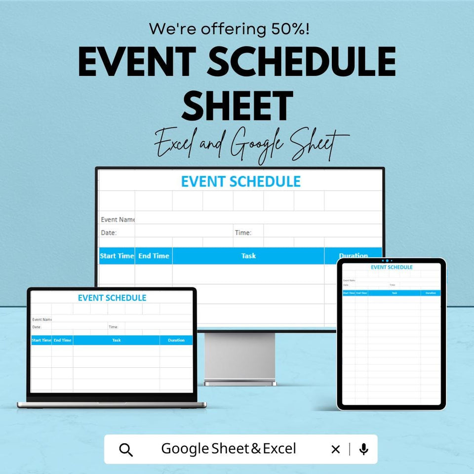 Event Schedule Sheet | Excel & Google Sheets Template | Customizable Event Planning Tracker