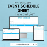 Event Schedule Sheet | Excel & Google Sheets Template | Customizable Event Planning Tracker