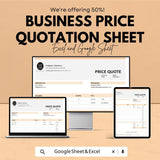 Business Price Quotation Sheet – Customizable Excel and Google Sheets Template for Pricing & Invoicing – 50% OFF