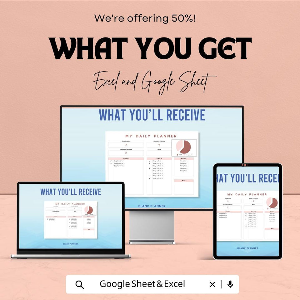 Blank Planner Sheet | Daily Planner Template | Excel and Google Sheets | Customizable Planner for Organization & Productivity