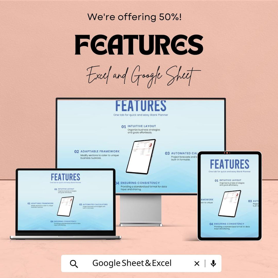 Blank Planner Sheet | Daily Planner Template | Excel and Google Sheets | Customizable Planner for Organization & Productivity