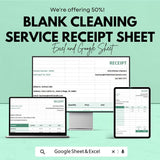Blank Cleaning Service Receipt Sheet | Excel & Google Sheets Template | Customizable Receipt | Instant Download | Business Template