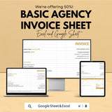 Basic Agency Invoice Sheet | Excel & Google Sheets Template | Customizable Invoice for Small