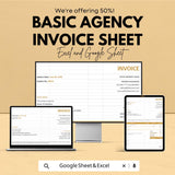 Basic Agency Invoice Sheet | Excel & Google Sheets Template | Customizable Invoice for Small