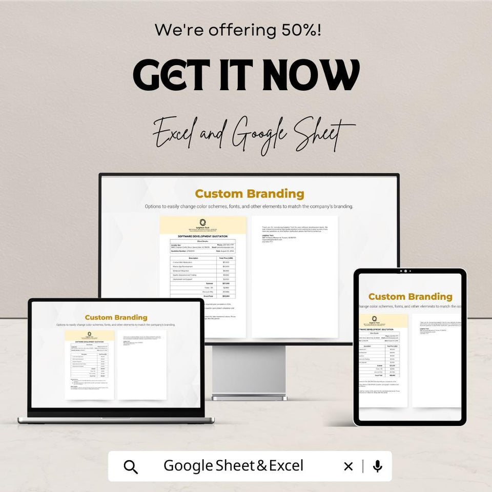 Customizable Software Development Quotation Sheet - Excel & Google Sheet Template for Professional Estimates