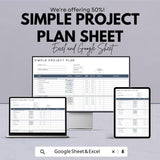 Simple Project Plan Sheet | Excel and Google Sheets Template | Project Management Planner | Task Tracker | Milestone & Budget Planner |