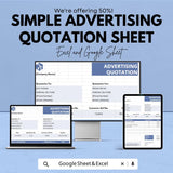 Simple Advertising Quotation Sheet | Editable Excel & Google Sheet Template | Professional Quote Template for Marketing Agencies