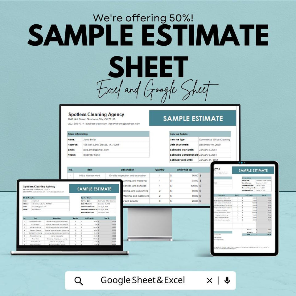 Sample Estimate Template Sheet - Editable Estimate Sheet for Excel and Google Sheets, Business Estimate Template, Professional Estimate |