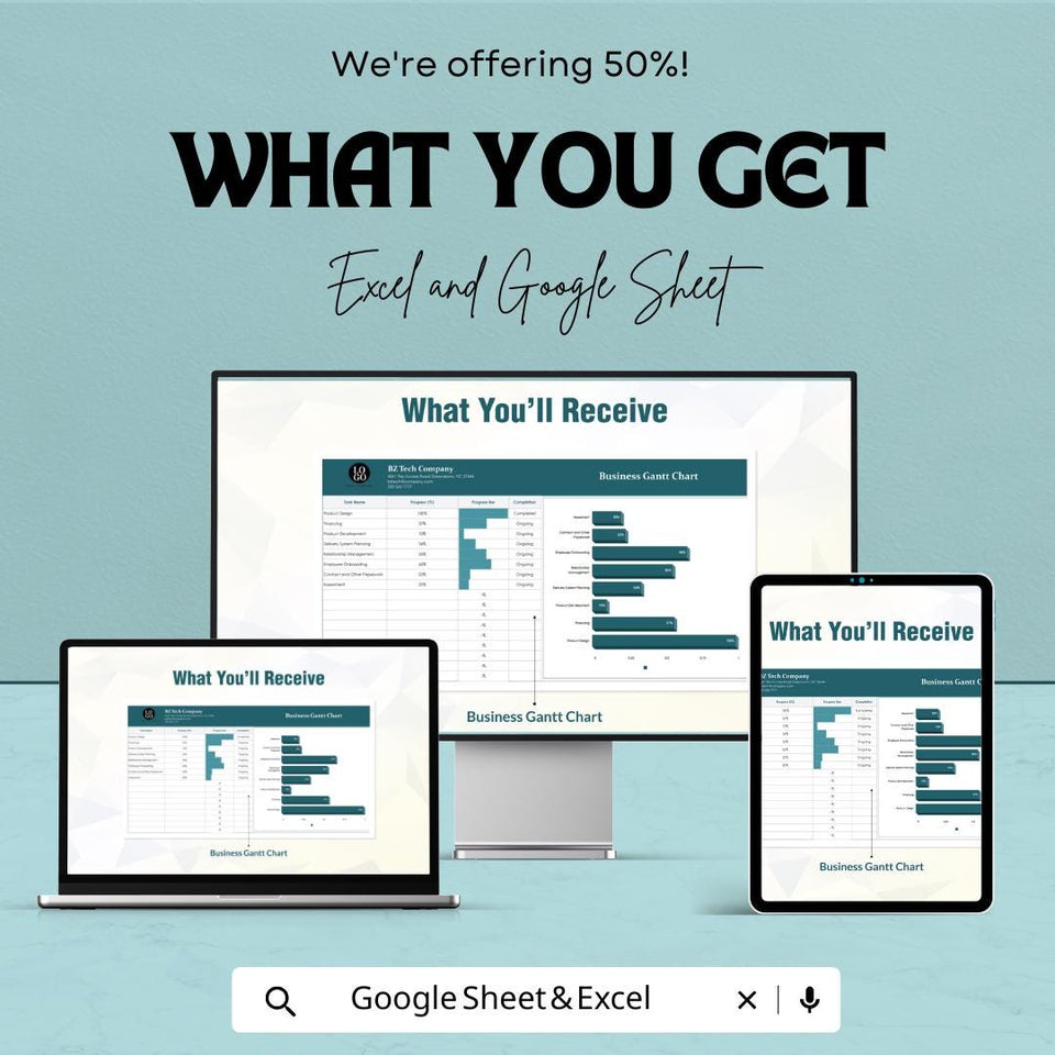 Sample Business Gantt Chart Sheet | Excel & Google Sheets Template | Project Management Chart | Instant Download | Customizable Gantt Chart