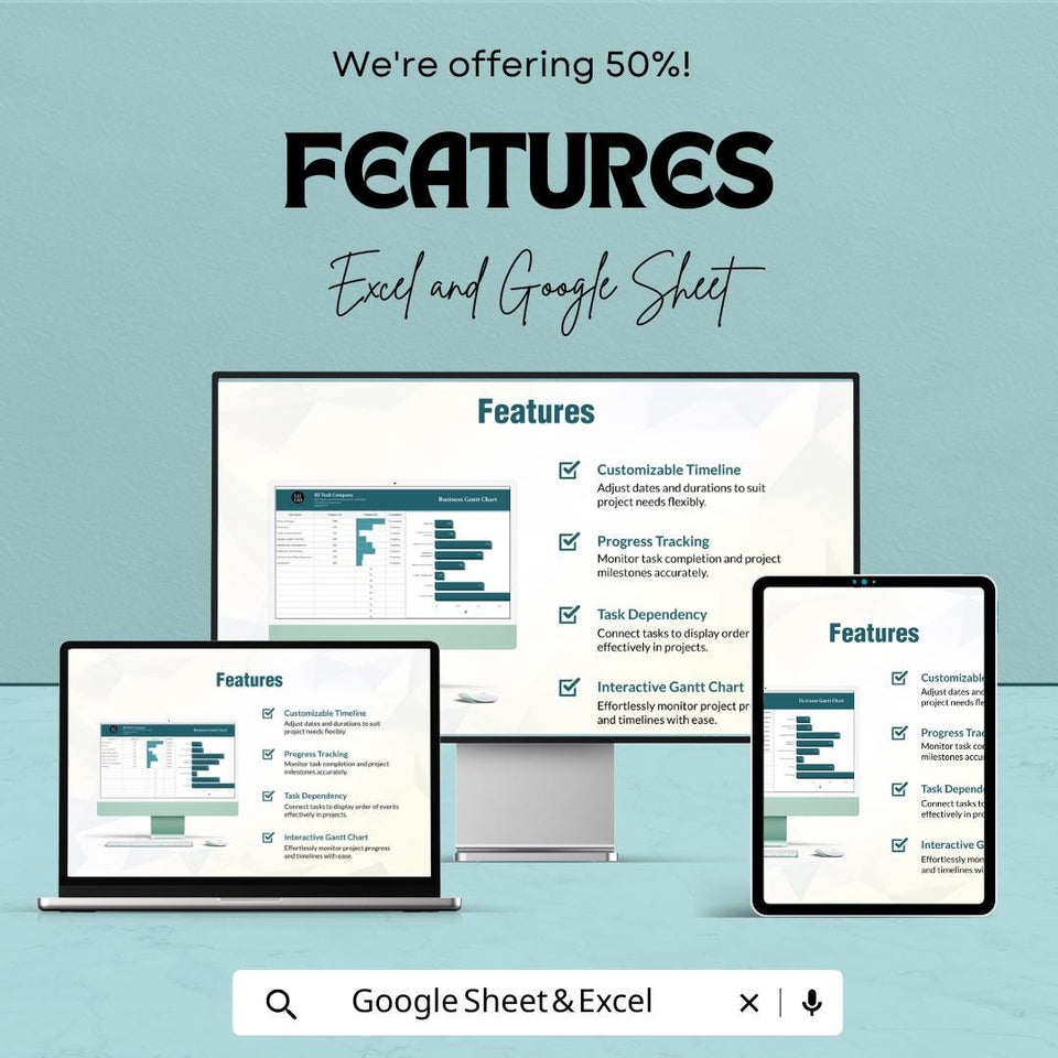 Sample Business Gantt Chart Sheet | Excel & Google Sheets Template | Project Management Chart | Instant Download | Customizable Gantt Chart