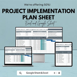 Project Implementation Plan Sheet – Editable Excel and Google Sheets Template for Project Management, Tracking & Reporting