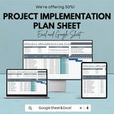 Project Implementation Plan Sheet – Editable Excel and Google Sheets Template for Project Management, Tracking & Reporting