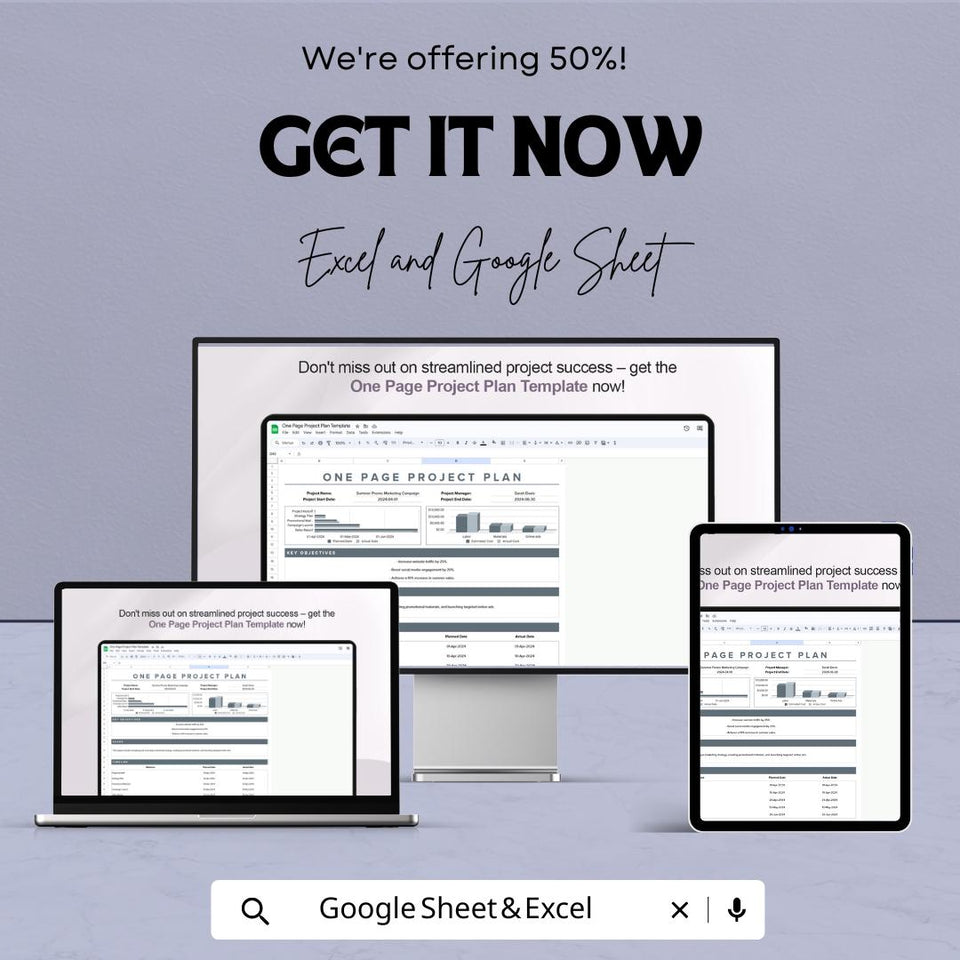 One Page Project Plan Sheet – Excel & Google Sheets Template for Project Management, Budgeting, and Task Tracking