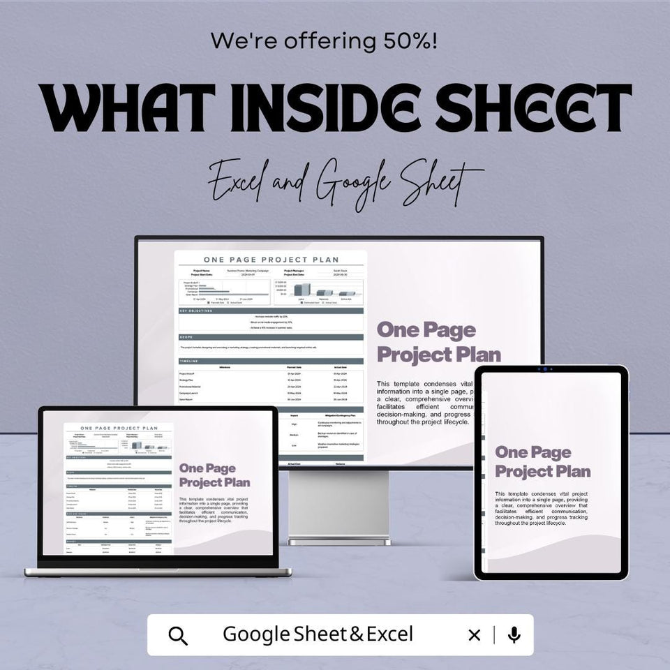 One Page Project Plan Sheet – Excel & Google Sheets Template for Project Management, Budgeting, and Task Tracking