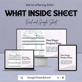 One Page Project Plan Sheet – Excel & Google Sheets Template for Project Management, Budgeting, and Task Tracking
