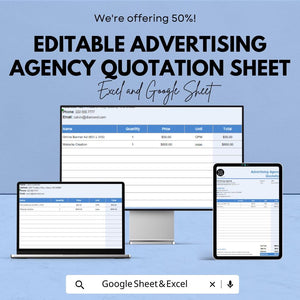 Editable Advertising Agency Quotation Sheet – Excel and Google Sheets Template for Custom Quotes, Pricing & Client Estimates