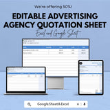 Editable Advertising Agency Quotation Sheet – Excel and Google Sheets Template for Custom Quotes, Pricing & Client Estimates
