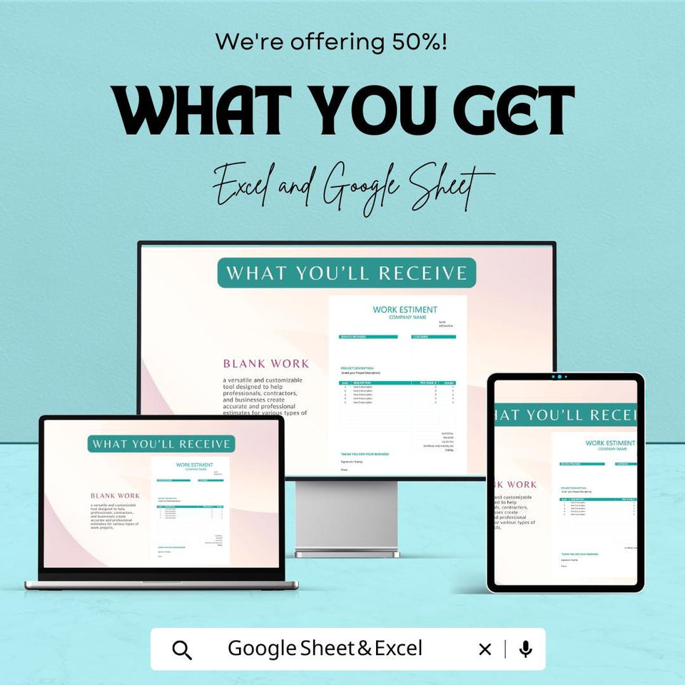 Blank Work Estimate Sheet Template – Excel and Google Sheets – Customizable Invoice & Estimate Tool for Professionals