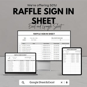 Raffle Sign in Sheet | Excel & Google Sheet Template | Event Registration | Ticket Purchase Tracker | Customizable Sign-Up Form
