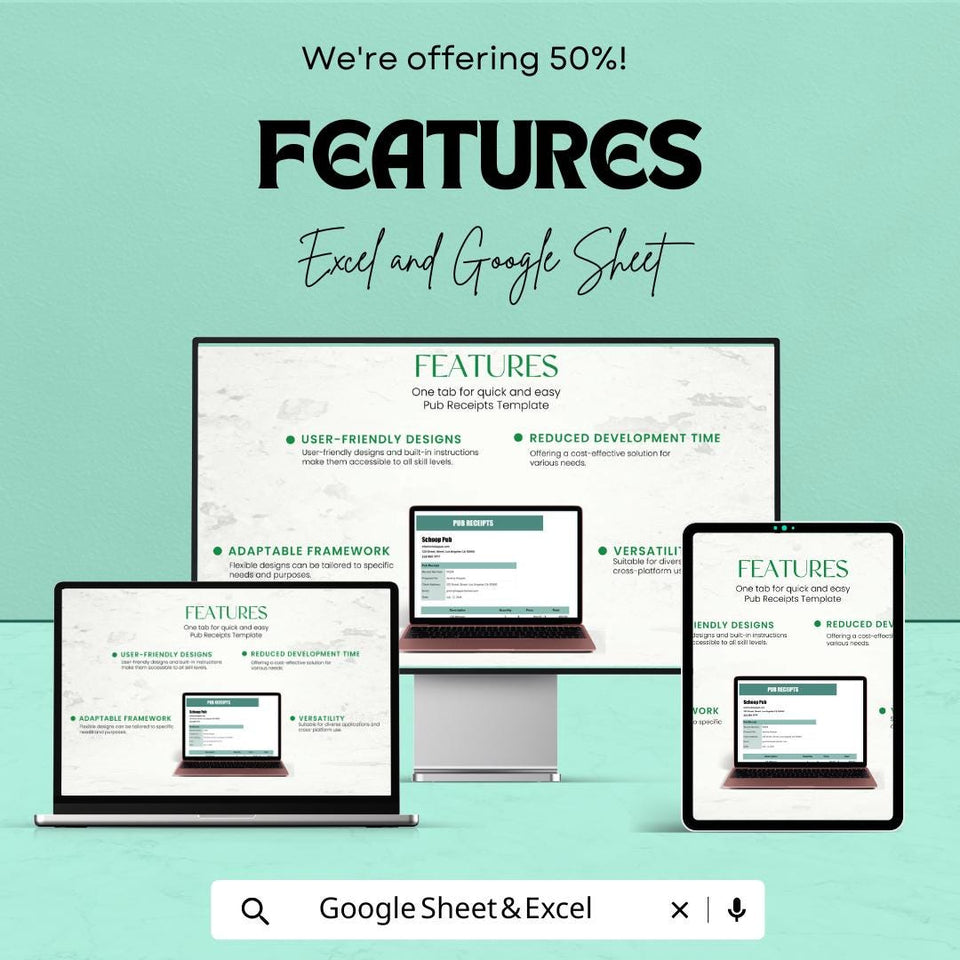 Pub Receipts Sheet Template - Excel & Google Sheet for Easy Financial Tracking