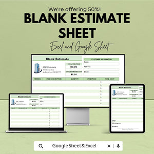 Blank Estimate Sheet | Excel & Google Sheets Template | Professional Estimate Template | Instant Download | Customizable Estimate Format