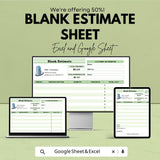 Blank Estimate Sheet | Excel & Google Sheets Template | Professional Estimate Template | Instant Download | Customizable Estimate Format