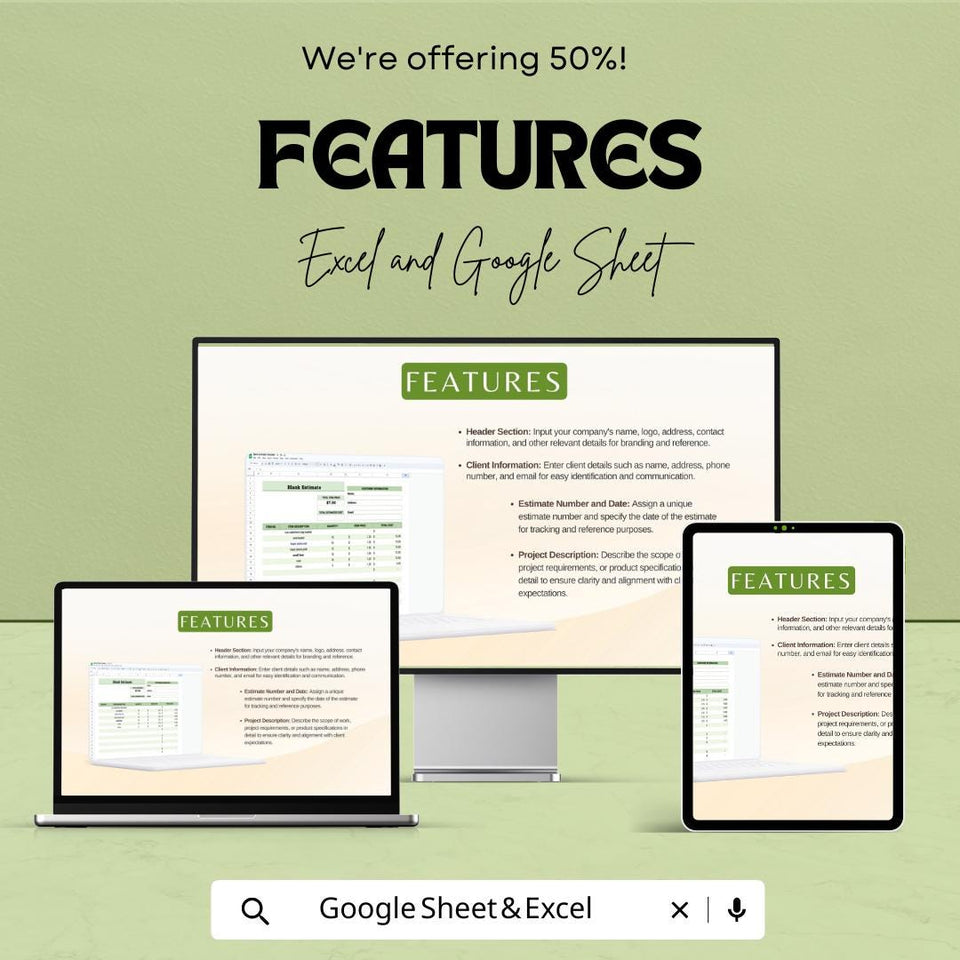 Blank Estimate Sheet | Excel & Google Sheets Template | Professional Estimate Template | Instant Download | Customizable Estimate Format