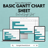 Basic Gantt Chart Template | Excel and Google Sheets | Project Schedule & Task Tracker