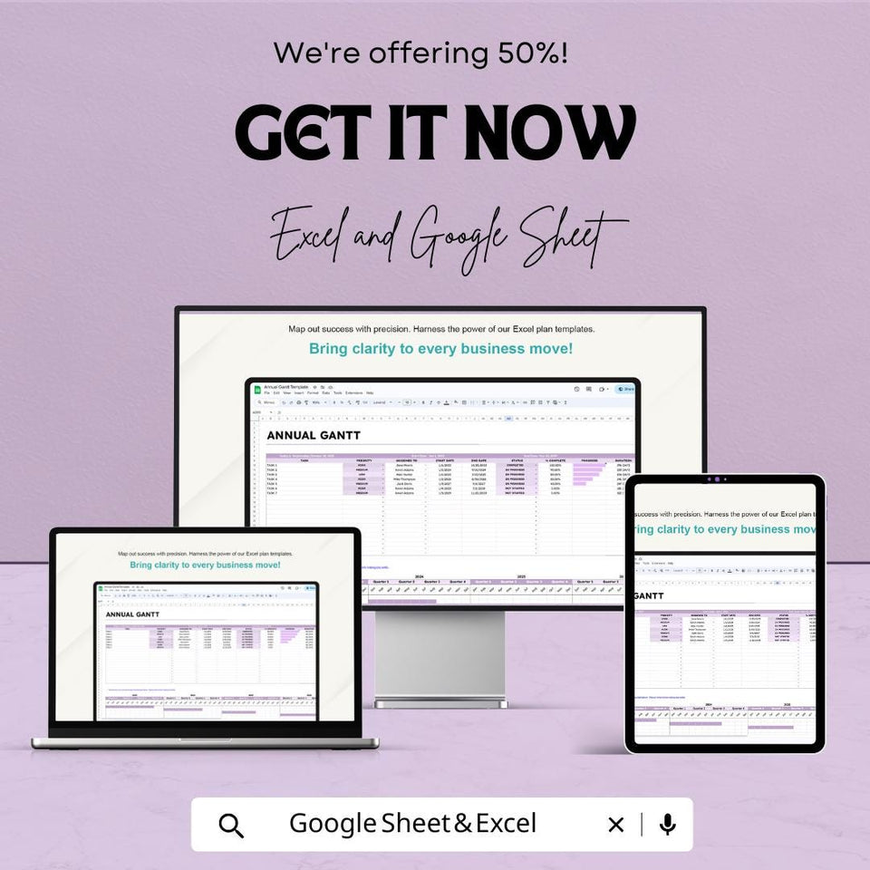 Annual Gantt Chart Template | Excel & Google Sheets | Project Management and Scheduling Tool