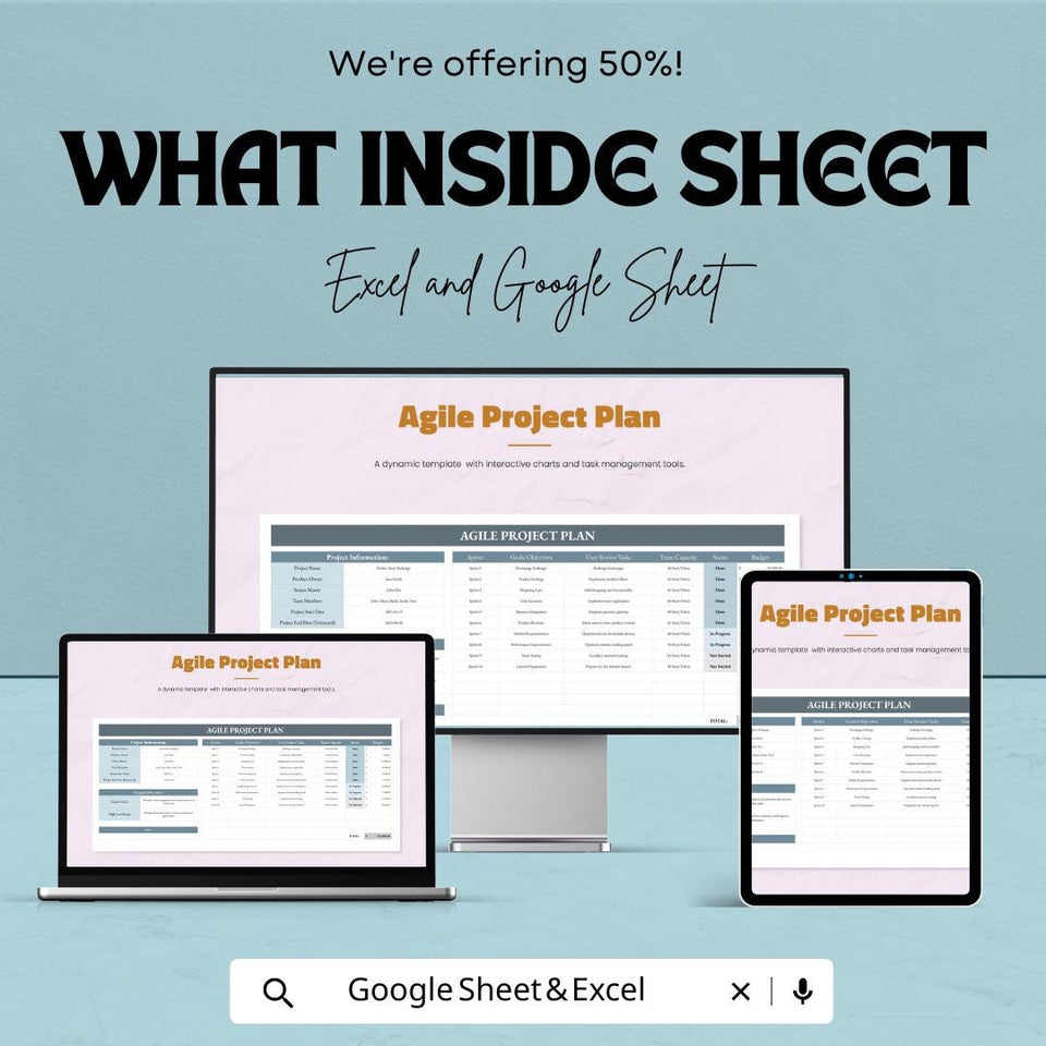 Agile Project Plan Sheet - Excel and Google Sheet Template for Task Management, Sprint Planning & Team Collaboration