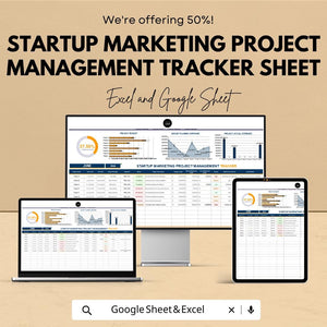 Startup Marketing Project Management Tracker Sheet | Excel & Google Sheets Template | Marketing Task Tracker | Project Timeline