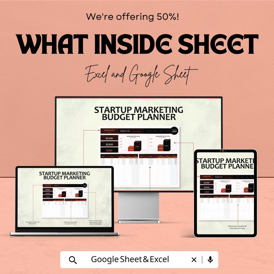 Startup Marketing Budget Planner Sheet – Excel and Google Sheets | Marketing Budget Tracker | Expense Management & Financial Planning