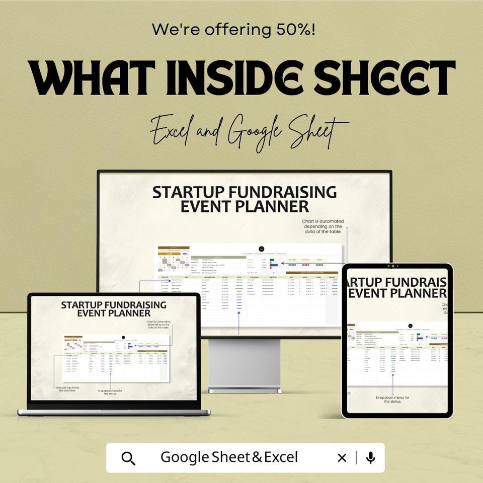 Startup Fundraising Event Planner Sheet – Excel and Google Sheets | Event Budget Tracker | Fundraising Goal Setting & Campaign Planning