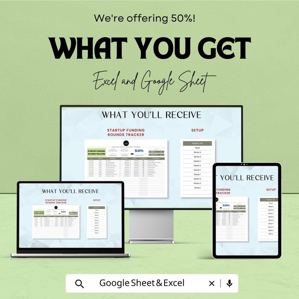 Startup Funding Rounds Tracker Sheet | Excel & Google Sheets Template | Funding Progress Tracker | Startup Investment Tracker |