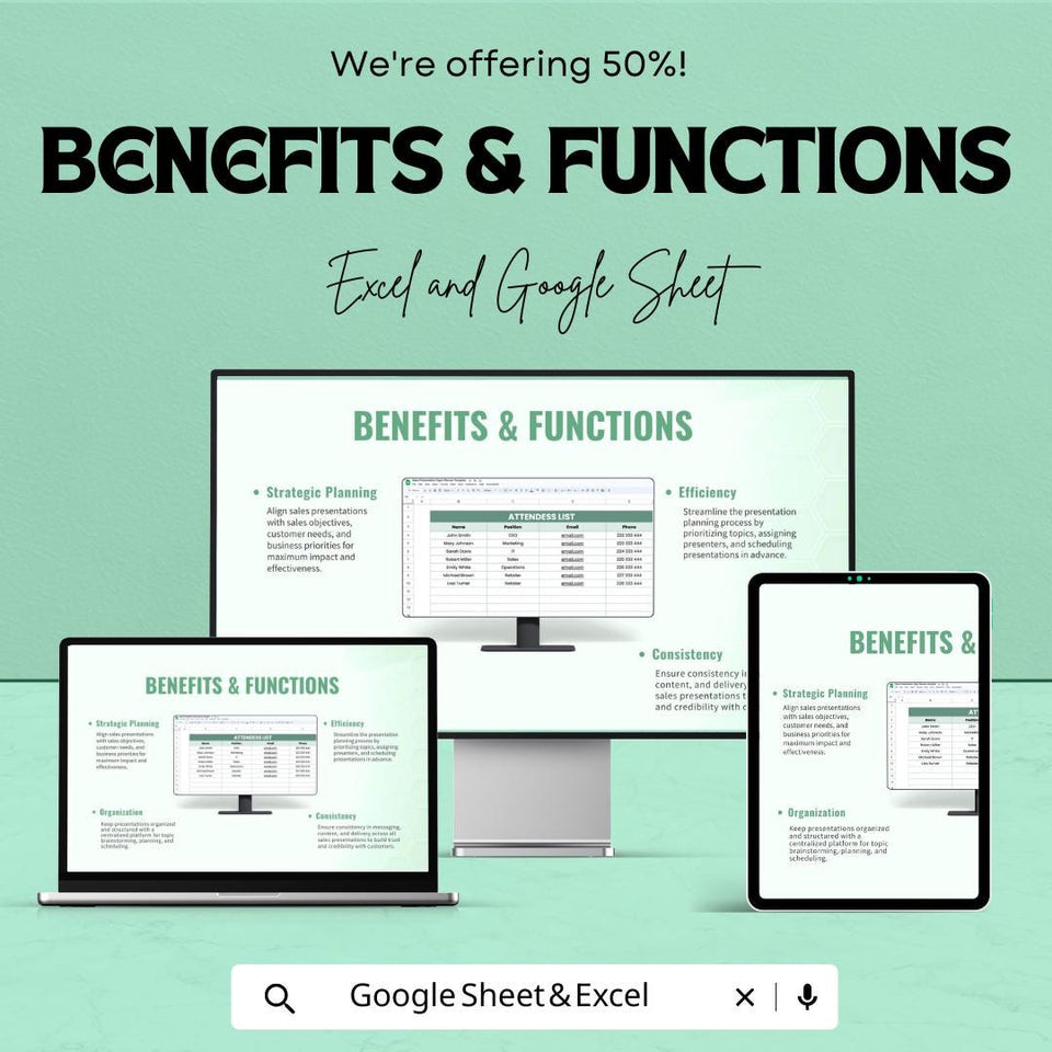 Sales Presentation Topic Planner Sheet – Excel and Google Sheets | Sales Presentation Organizer | Topic Brainstorming & Scheduling Template