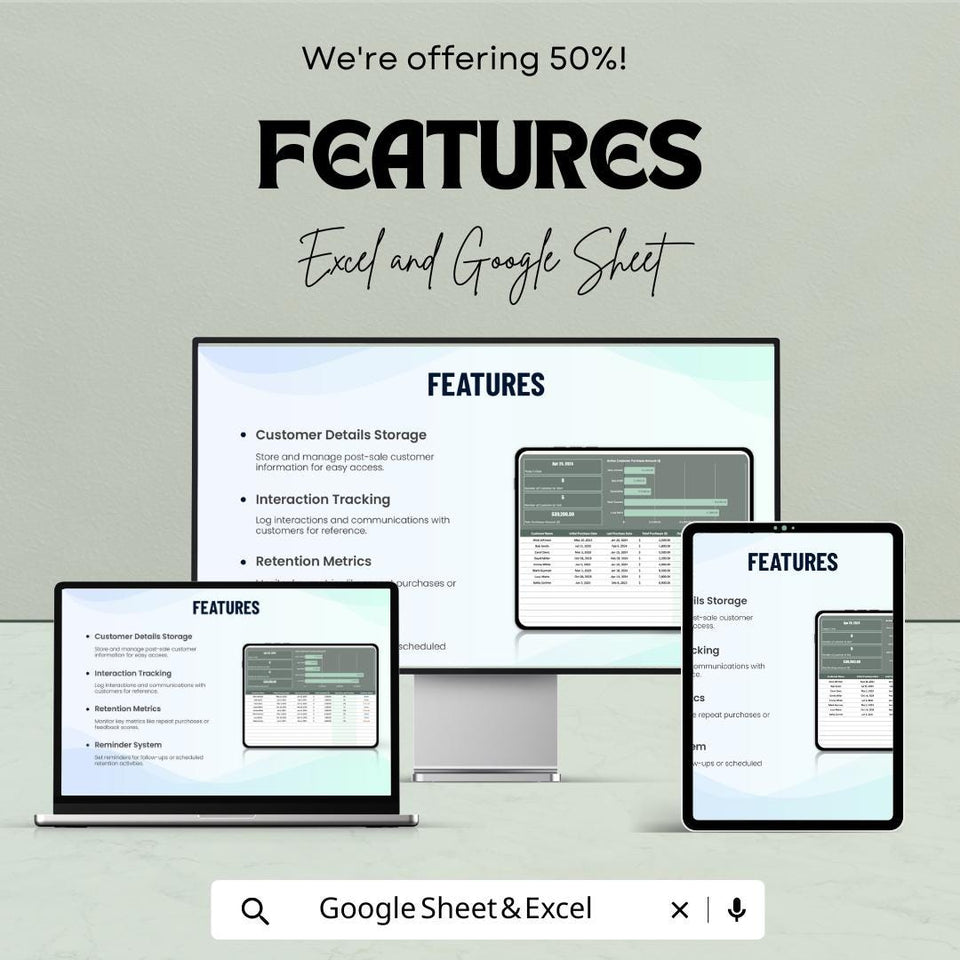 Post-Sale Customer Retention Tracker Sheet - Excel & Google Sheet | Track Customer Engagement and Retention with Automated Metrics