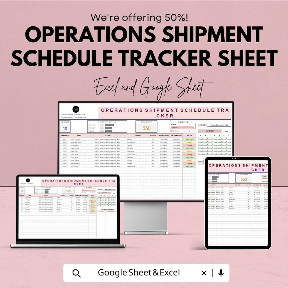 Operations Shipment Schedule Tracker Sheet | Excel & Google Sheet Template | Product Management | Shipment Tracker |
