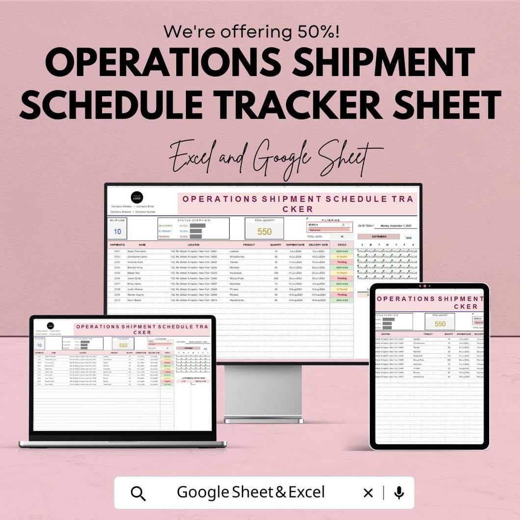 Operations Shipment Schedule Tracker Sheet | Excel & Google Sheet Template | Product Management | Shipment Tracker |