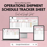 Operations Shipment Schedule Tracker Sheet | Excel & Google Sheet Template | Product Management | Shipment Tracker |