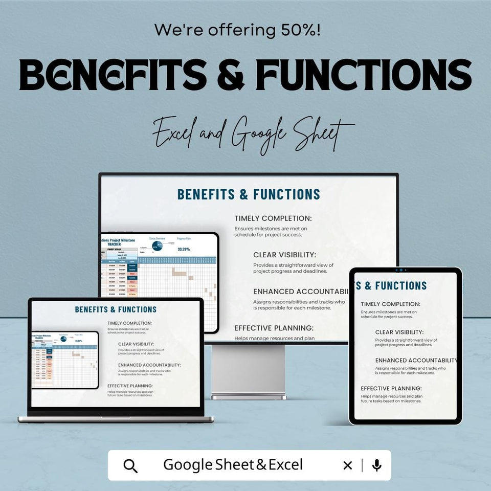 Operations Project Milestone Tracker Sheet - Excel and Google Sheet Template for Project Management, Track Milestones & Deadlines,