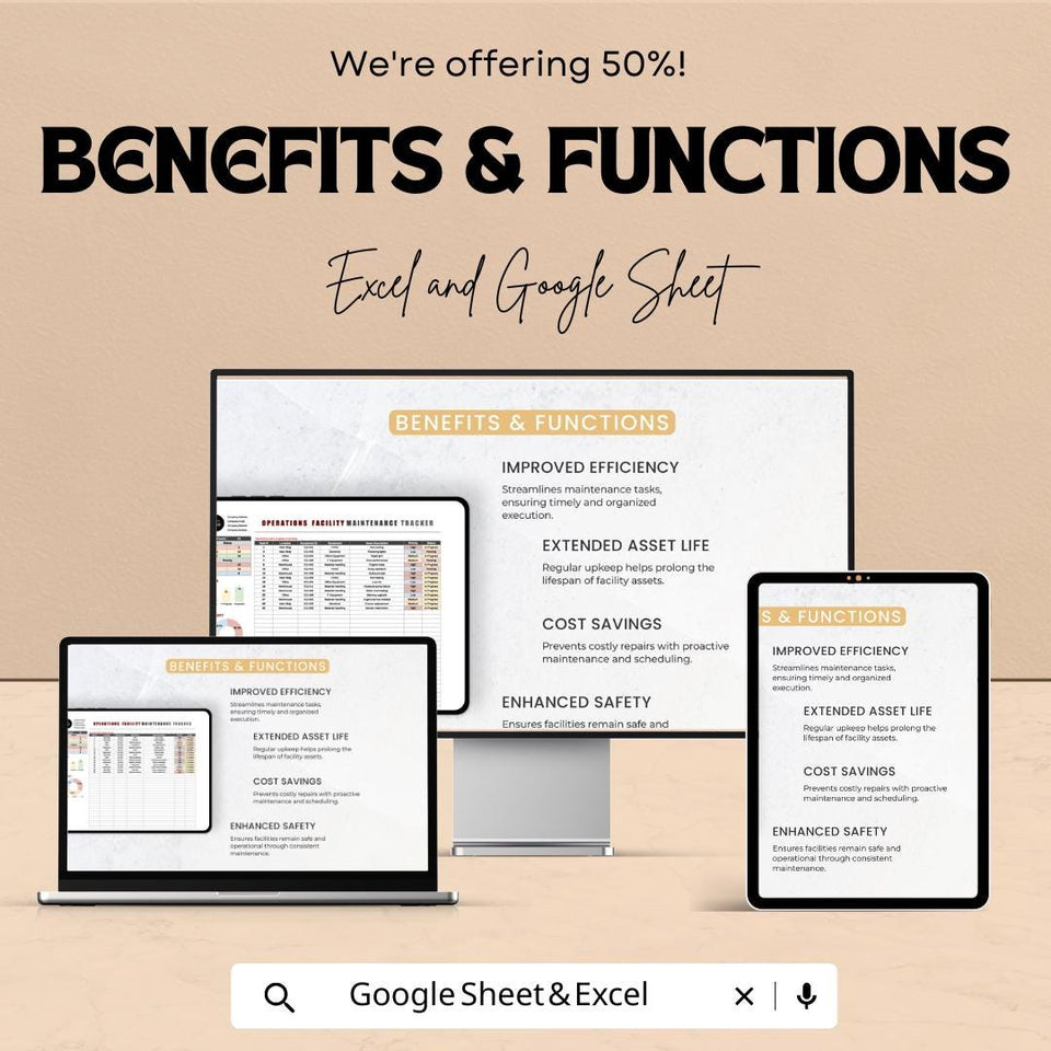 Operations Facility Maintenance Tracker Sheet – Excel & Google Sheets | Facility Maintenance Log Template | Task Scheduling, Asset Tracking